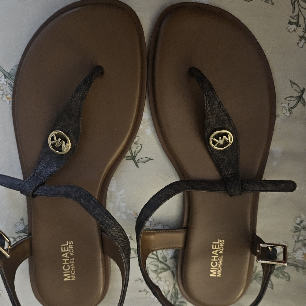 MICHAEL Michael Kors Brown and Black Logo Thong Sandals